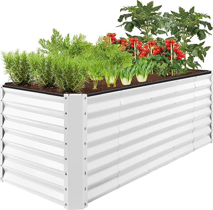 Best Choice Products 8x2x2ft Raised Outdoor Metal Garden Bed, Deep Root Box Planter for Vegetables, Flowers, Herbs, 240 Gallon Capacity, 100% Non Toxic Materials - White