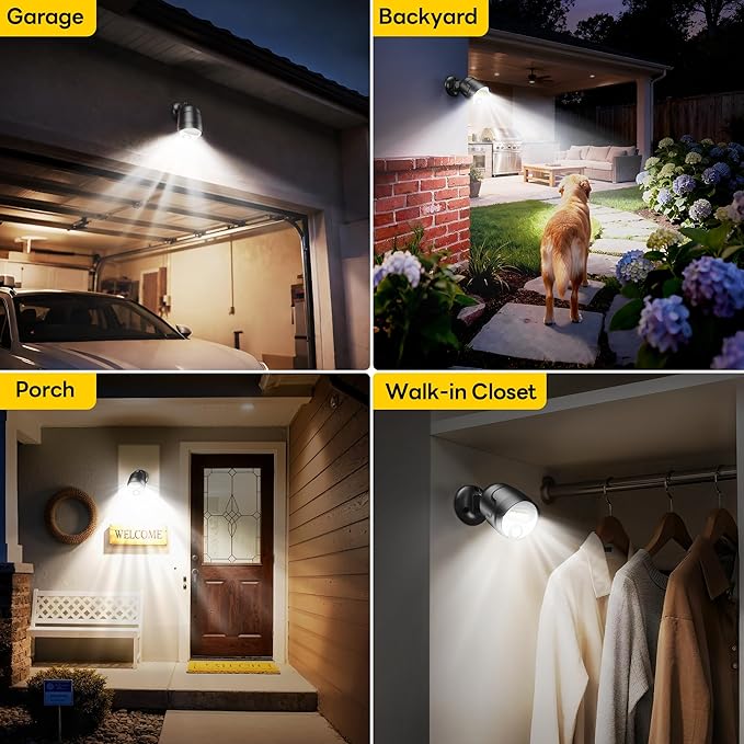 Rechargeable Battery Operated Motion Sensor Light,4000mAh Battery Powered Spotlight 600 Lumen Outdoor IP65 Waterproof for Porch,Yard,Wall,Garden