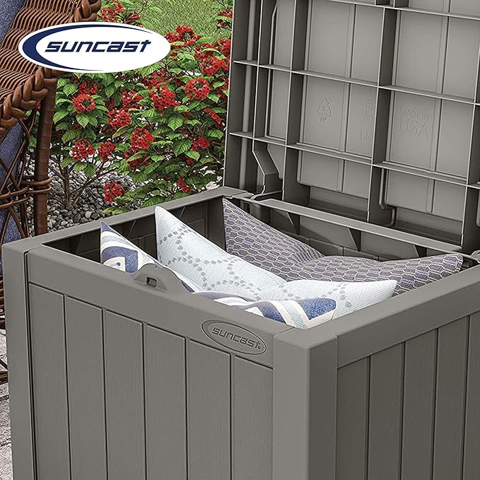 Suncast 22 Gallon Indoor or Outdoor Backyard Patio Small Storage Deck Box with Attractive Bench Seat and Reinforced Lid, Stone (4 Pack)