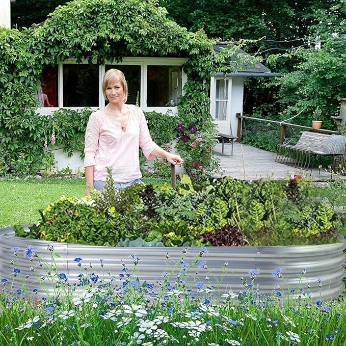 Land Guard 2Pcs Galvanized Raised Garden Bed Kit, 7.5×3×1ft Galvanized Planter Raised Garden Boxes Outdoor, Oval Large Metal Raised Garden Beds for Vegetables………