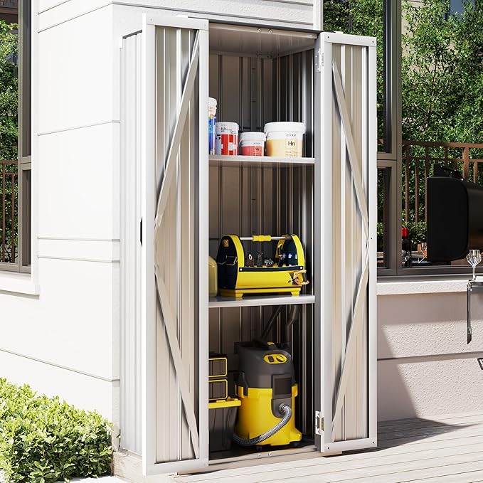 AECOJOY Outdoor Storage Cabinet Waterproof with Adjustable Shelves, Vertical Tall Outdoor Cabinet Weatherproof, Garden Sheds & Outdoor Storage Clearance Cabinet Storage for Outside in White