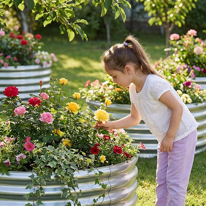 AHEONLAR 3Pack 2x2x1 ft Round Galvanized Raised Garden Bed Kit Round Metal Flower Box Large Planter Raised Beds Outdoor Garden for Planting,Fruit,Herb-Sliver