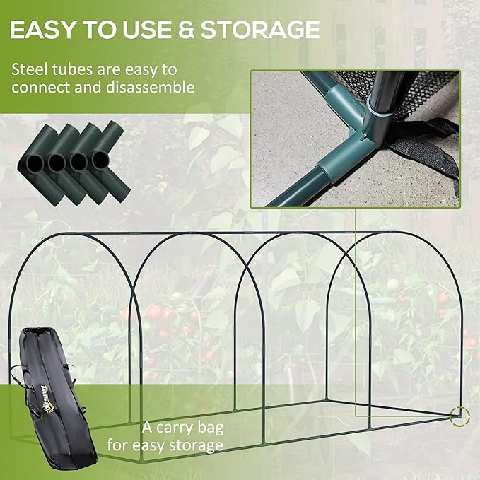 Outsunny 9' x 4' Crop Cage, Plant Protection Tent with Three Zippered Doors, Storage Bag and 4 Ground Stakes, for Garden, Yard, Lawn, Black