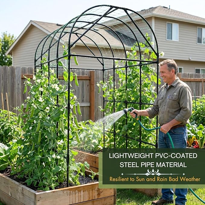 Garden Trellis Arch 7FT Tall – Plastic Coated Metal Arch Trellis for Climbing Plants Outdoor, Weather-Resistant Steel Garden Arch for Vegetables Cucumber Tomato, Raised Bed Trellis