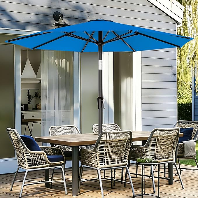 AreShark 9 FT Patio Umbrella for Outdoor, Outdoor Table Umbrella with Push Button Tilt and Crank, Outdoor Patio Umbrellas with 8 Sturdy Ribs for Market, Garden, Pool (Royal Blue)