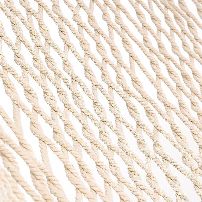 Lazy Daze Hammocks Double Rope Hammock, 2 Person Traditional Outdoor Hand Woven Cotton Rope Hammock with Spreader Bar, Carabiners, Tree Straps, Chains for Patio Yard - Max 450 Lbs, Natural
