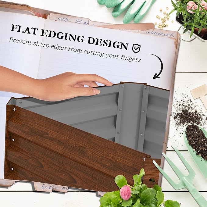 Outsunny Galvanized Raised Garden Bed, 73.5" Outdoor Planter Box with Trellis Tomato Cage and Open Bottom for Climbing Vines, Vegetables, Flowers in Backyard, Garden, Patio, Brown