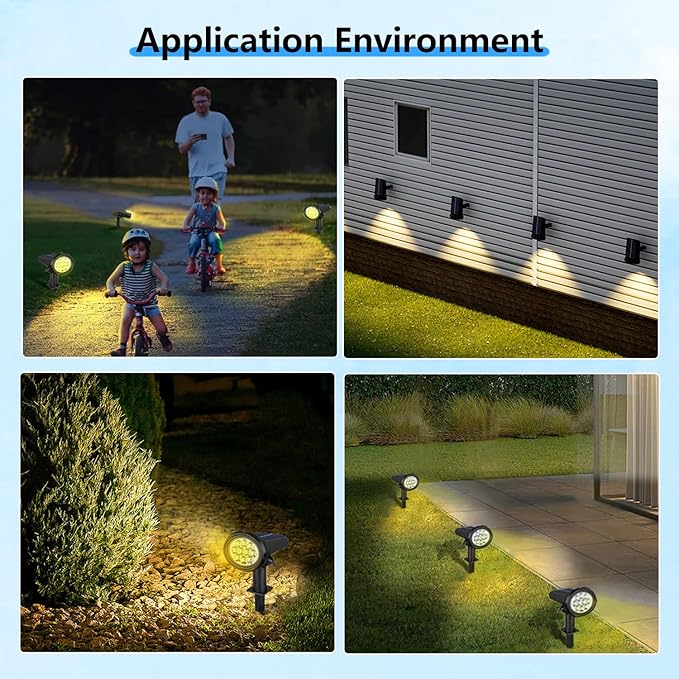 Solar Spot Lights Outdoor，Solar Lights Outdoor Waterproof IP68，Dark Sensing Auto On/Off，Suitable for Garden, Corridor Landscape Lighting and Flag Lighting (Warm White, 2-Pack)