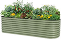 Vego garden 26" Extra Tall Raised Garden Bed Kits, 10 in 1 Modular Raised Planter Box for Vegetables Flowers Fruits Oval Metal Raised Garden-Olive Green