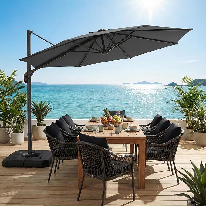HOTEEL10x10ft Patio Umbrella Cantilever Umbrellas - Upgrade and Intensify - 360 Rotation and 5 Angles Adjustment - Aluminum Offset Pool Umbrella Outdoor Umbrellas for Patio Garden Pool