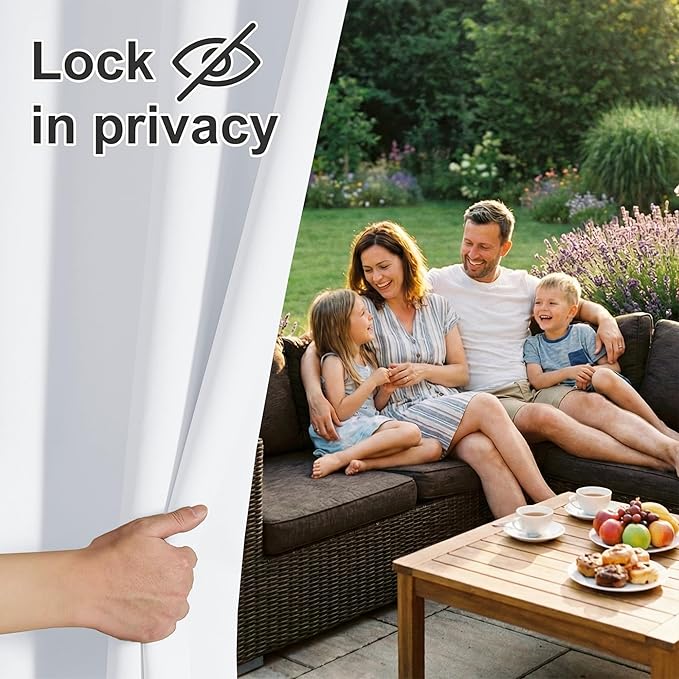 RYB HOME Extra Wide Outdoor Curtains for Patio Waterproof Heavy Duty Thermal Insulated in Summer Full Coverage Privacy for Porch, Cabana & Pool, W150 x L95, Greyish White, 1 Panel