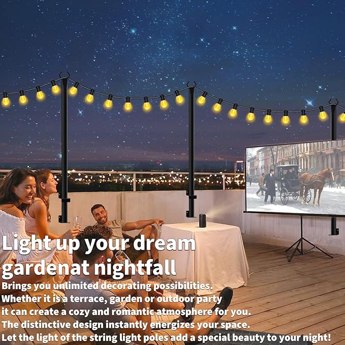 10 Pack String Light Poles,5Ft Light Poles for Outside String Lights,Outdoor Lights Pole with Fork,Metal Poles Stand for Patio Deck Backyard