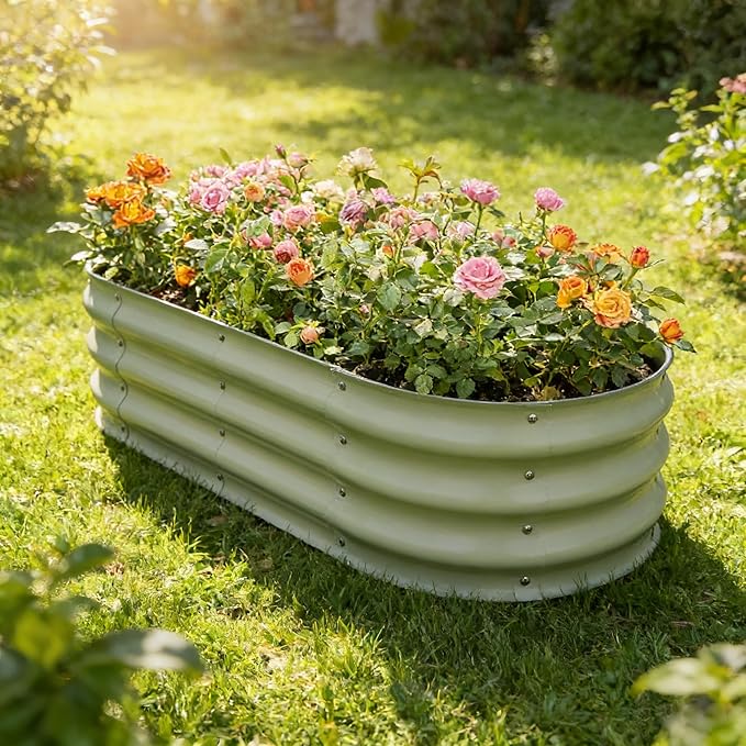 Gardmax Galvanized Raised Garden Bed, Lightweight Planter Boxes Outdoor with Easy Assembly, Large Garden Bed for Vegetables, Fruits, Flower Milk White
