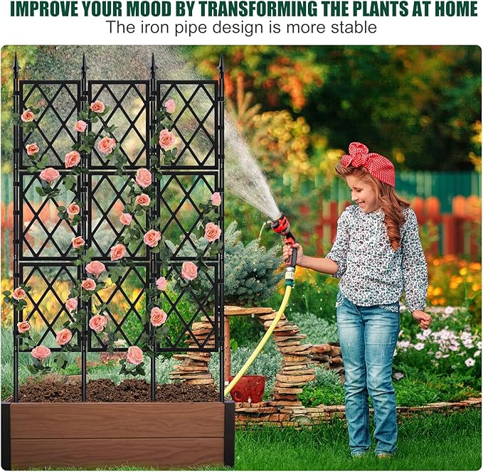 Garden Trellis for Climbing Plants Outdoor 5.25 FT, Iron Pipe Metal Support Wall Tall Plant Trellis Lattice Fence Plant Support with Garden Twist Tie for Ivy Vines Rose