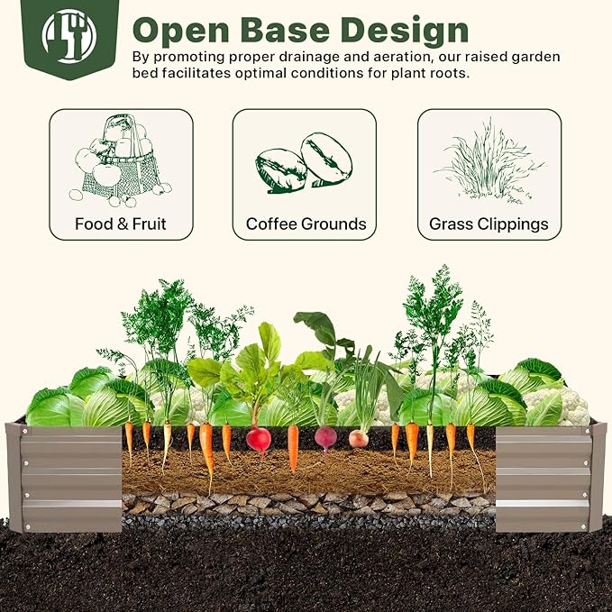 DTIG Galvanized Raised Garden Bed with Trellis, 6×3×1 FT 2 Pack Outdoor Garden Bed, Upgraded 4×3 Support, Brown