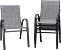 Flamaker Patio Chairs Stackable Dining Chairs Set of 4 Metal and Teslin Outdoor Chairs for Lawn Deck Balcony Porch (Grey)
