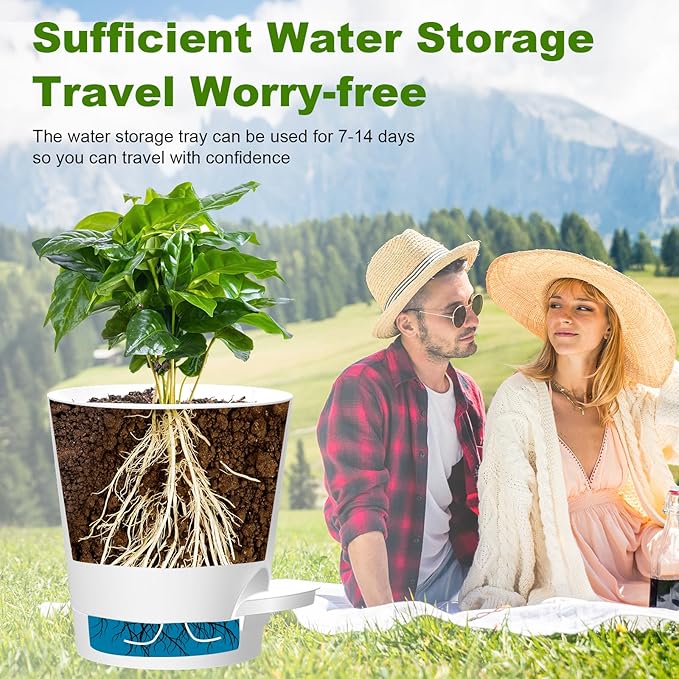 Self Watering Pots, 7/6.5/6/5.5/5/4 inch Flower Pots with Multi Mesh Drainage Holes, Small Platic Planters for Indoor Outdoor Garden Plants and Flowers (White, 7"+6.5"+6"+5.5"+5"+4")