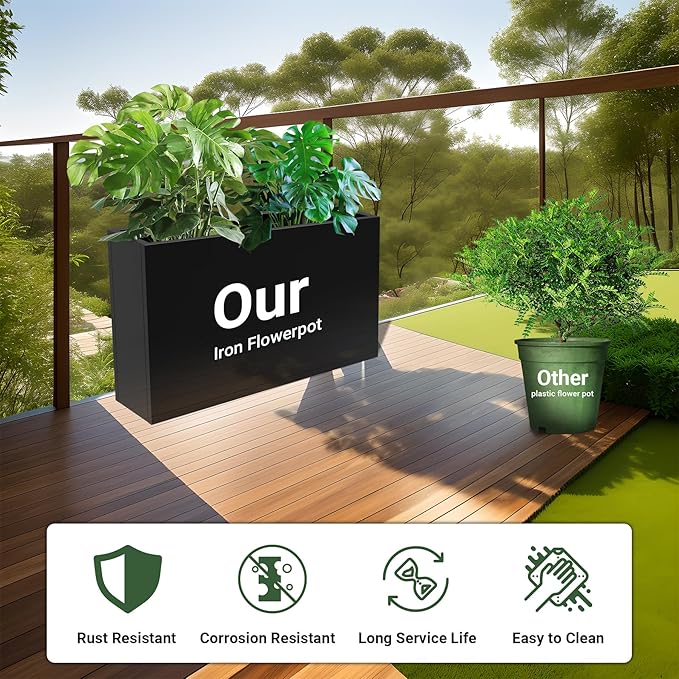 Metal Planter Box 36” x 12” x 24”, Heavy Duty Tall Rectangle Planter Box with Removable Insert Shelves for Porch, Garden, Patio, Yard