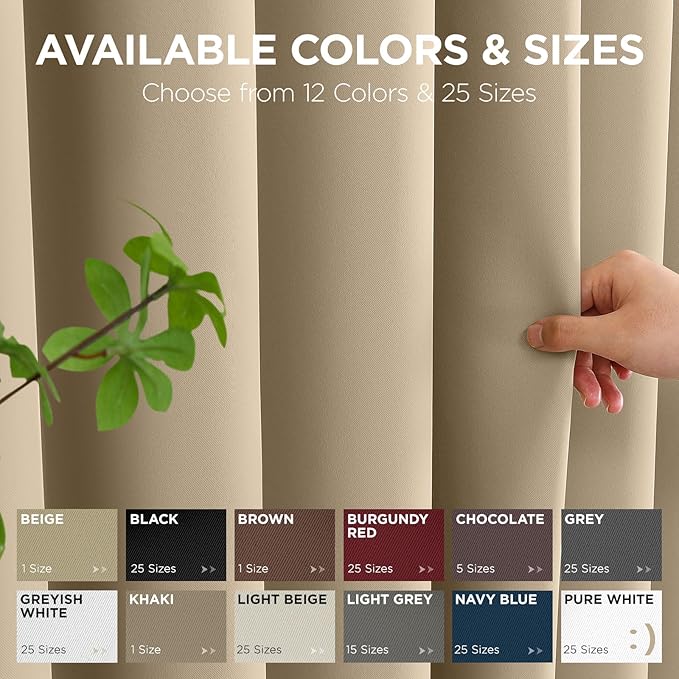 Joydeco Blackout Patio Sliding Door Curtains 72 Inches Long, Grommet Privacy Room Divider Curtains, Extra Wide Thermal Blackout Drapes for Bedroom Living Room (Light Beige, 60Wx72L, 1 Panel)