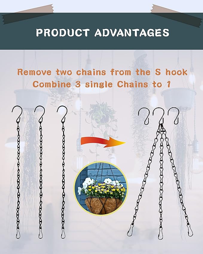 NACETURE Ceiling Hooks for Hanging Plants 3 Pack - Plant Hanger Indoor Hanging Hooks Metal Plant Bracket Iron Lanterns Hangers for Wind Chimes (White 3 Pack + Chain)