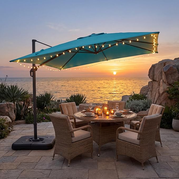 HOTEEL10x10ft Patio Umbrella Cantilever Umbrellas - Upgrade and Intensify - 360 Rotation and 5 Angles Adjustment - Aluminum Offset Pool Umbrella Outdoor Umbrellas for Patio Garden Pool