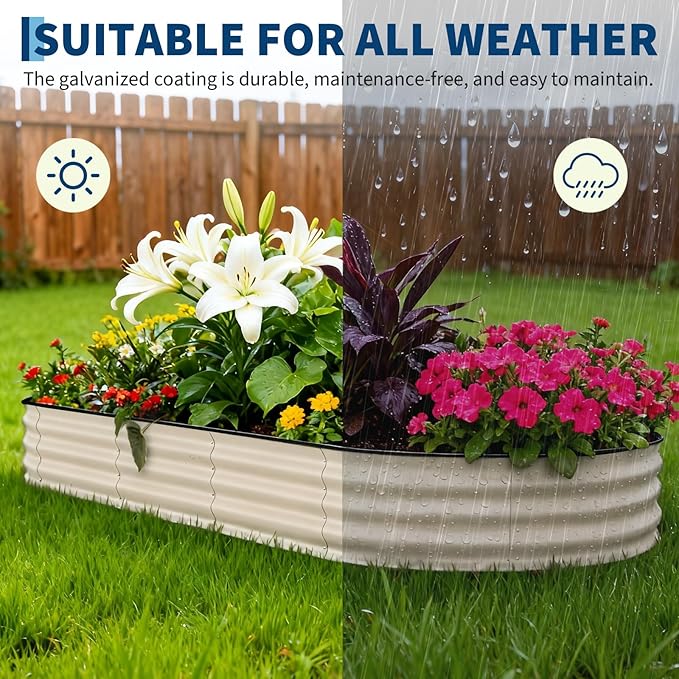 Garvee Galvanized Raised Garden Bed Outdoor, 8x4x1.5 ft Metal Planter Box for Flowers Vegetables, Rust-Resistant Raised Garden Beds for Gardening, Easy Assembly Outdoor Garden Box & Planters, Beige