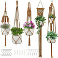Macrame Plant Hangers, 5Pack Hanging Planters for Indoor Plants w/ 5 Set Hooks Handmade Cotton Rope Hanging Plant Holders Plant Hanger Indoor for Boho Home Decor (Planter Pot Not Included)