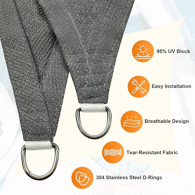 Artpuch Sun Shade Sails Canopy, 185GSM Shade Sail UV Block for Patio Garden Outdoor Facility and Activities (10'x13', Grey)