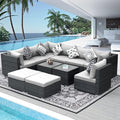 NICESOUL 11 Piece Modern Outdoor Furniture Sofa Set, 29.3'' High Back Comfy Sectional L-Shaped, Extra Large Wicker Patio Sofa Couches for 9 Person, Deep Wide Seating All-Weather Conversations, Grey
