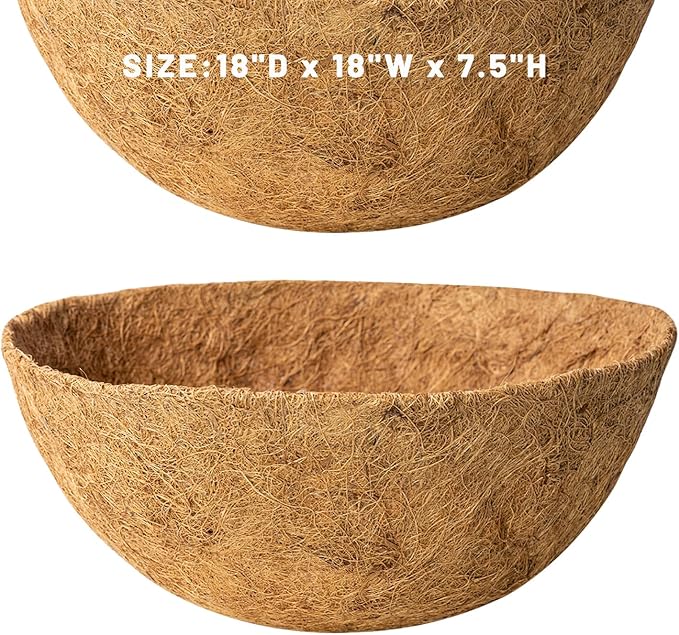 18 Inch Natural Coconut Fiber Liner for Hanging planters Round Coco Replacement Liners for Flower Basket Planter Large Coco Coir Pots for Outdoor Garden Plants – 2 Pack