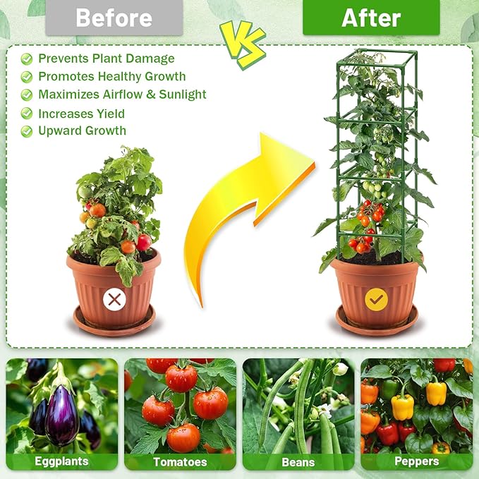Legigo 2 Pack Square Tomato Cages for Garden- Up to 60 Inch Tomato Plant Support Stakes Cage, Heavy Duty Steel Tomato Trellis Garden Stakes for Raised Garden Bed Climbing Vegetables Cucumbers Flowers