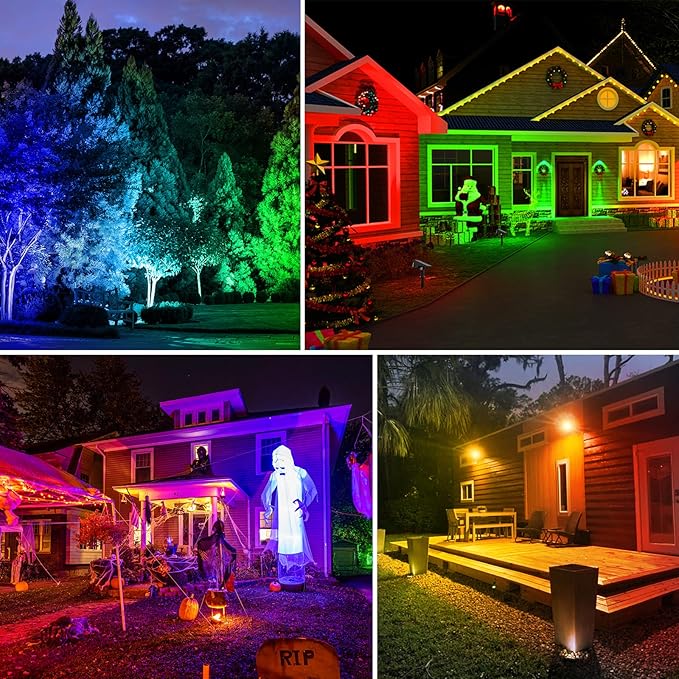 T-SUNUS RGB Solar Landscape Spotlights Christmas, Color Changing Spot Lights Waterproof IP65 Garden Pond, 180° Adjustable Halloween Wall Tree Light Separately Installed for Outdoor Indoor 2 Pack