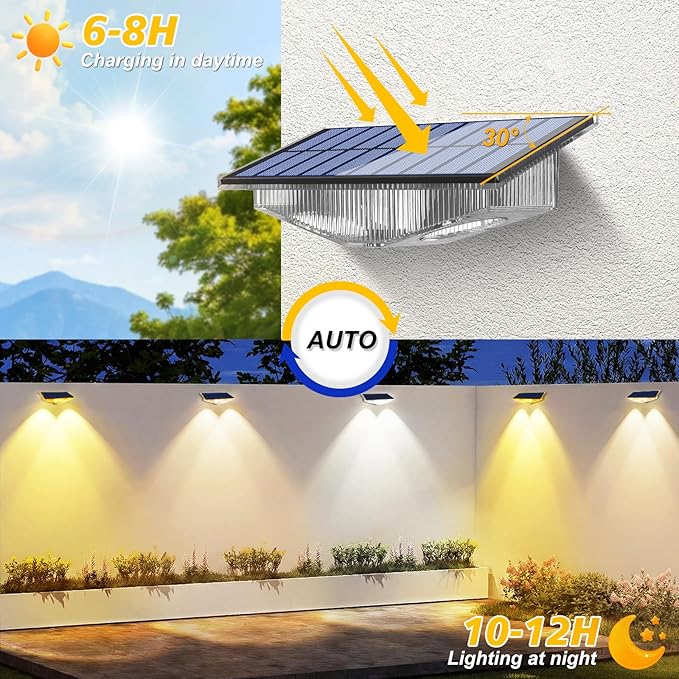 Solar Lights Outdoor for Mailbox, House Numbers, Address, Sign - 3000K/4000K/6000K 3 Modes, IP65 Waterproof Fence Lights, Solar Powered Dusk to Dawn Wall Light Outside (4 Pack)