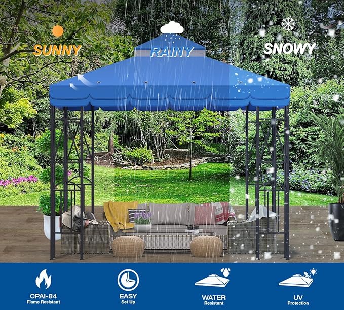 10x10 Canopy Replacement Top Double Tiered Gazebo Cover for Yard, Patio & Garden Durable Sunshade Replacement (Blue with lace)