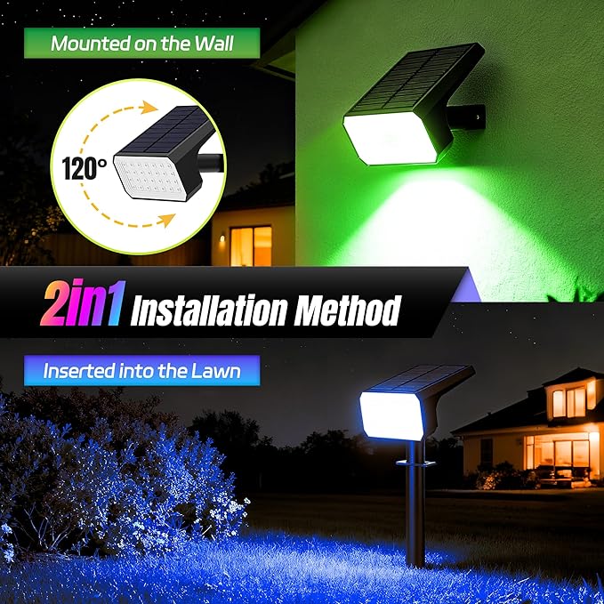 Solar Spot Lights Outdoor Color Changing, [6 pack/28 LED] 7 Modes Auto On/Off Solar Landscape Spotlights, Ip67 Waterproof Solor Powered Pathway Lights for Outside Yard Garden Walkway Tree Patio