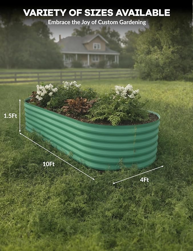 GarveeLife 10x4x1.5 ft Galvanized Raised Garden Bed - 18“ Tall Metal Planter Box for Vegetables, Flowers, Herbs, Rust-Resistant Outdoor Garden Box, Easy Assembly Raised Beds for Gardening, Green