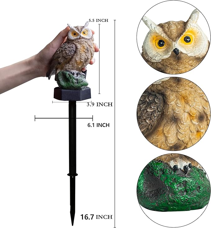 Dazzle Bright 2 Pack Owl Figure Solar LED Lights, Resin Garden Waterproof Decorations with Stake for Outdoor Yard Pathway Outside Patio Lawn Decor to Scare Birds Away, Gifts For Women, Owl Lovers