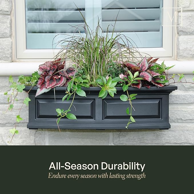 Mayne Nantucket 3-Foot Window Box – Self-Watering, Weather-Resistant Planter for Flowers – Durable Design for Outdoor Use, Perfect for Windows