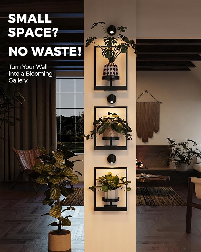 Bamworld Hanging Planters for Indoor Plants Wall Decor Living Room Plant Stand Indoor Wall Planters Plant Hanger Window Plant Shelves 3-Packs with Lights