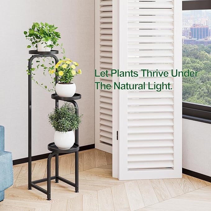 Plant Stand Indoor Outdoor 3 Tier Metal Plant Shelf for Multiple Plants Corner Flower Holders for Living Room Balcony Bedroom Patio Garden, Black (Black, 3-Tier)