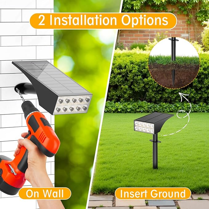 Solar Lights Outdoor Waterproof Ip68,2pack 4 Lighting Modes Solar Spot Lights Outdoor Auto On/Off Led Bulbs,Outdoor Solar Light Landscape Lighting for Garden, Yard, Pathway, House,Lawn,Tree