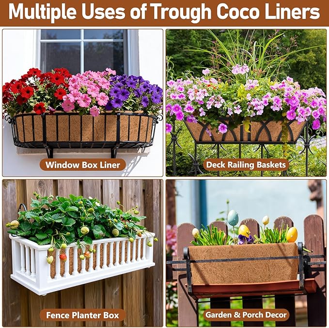 Riare 2 Pack 48 Inch Rectangle Coconut Liners for Planters, Natural Coconut Fiber Planter Liners, Window Box Liner Trough Coco Liner for Outdoor Flower, Garden Wall, Deck & Fence Planter Boxes
