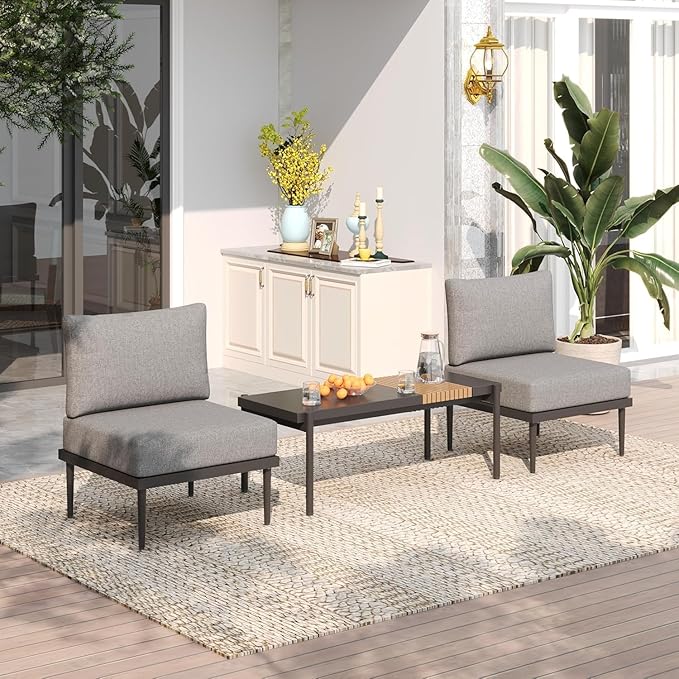 Sundale Outdoor 2 Pieces Patio Sofa Set, Metal Outdoor Sectional Loveseat with 6 Inch Olefin Cushion, All-Weather Modern Patio Chair Sets for Porch, Balcony