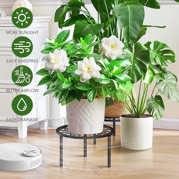 TOSKING Heavy Duty Metal Plant Stand - 9.1-inch Decorative Round Plant Stand, Adjustable Leveling Feet & Rust-Resistant Finish for Indoor/Outdoor Use