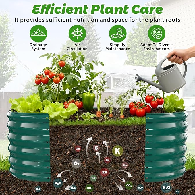 17" Tall Outdoor Garden Raised Garden Bed Kits, 4ft X 2ft Oval,0.8MM Thick Metal Raised Planter Bed/Ground Planter Box for Variety of Flowers,Herbs,Vegetables (Dark Green, 48X24X16.5 Inches)