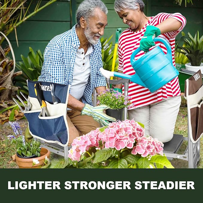 Aimerla Foldable Garden Kneeler Seat Heavy Duty [Upgraded Widened Thick Kneeling Pad] Gardening Stool with Large Tool Bags with Pockets - Portable Garden Bench Gardening Gifts for Parents