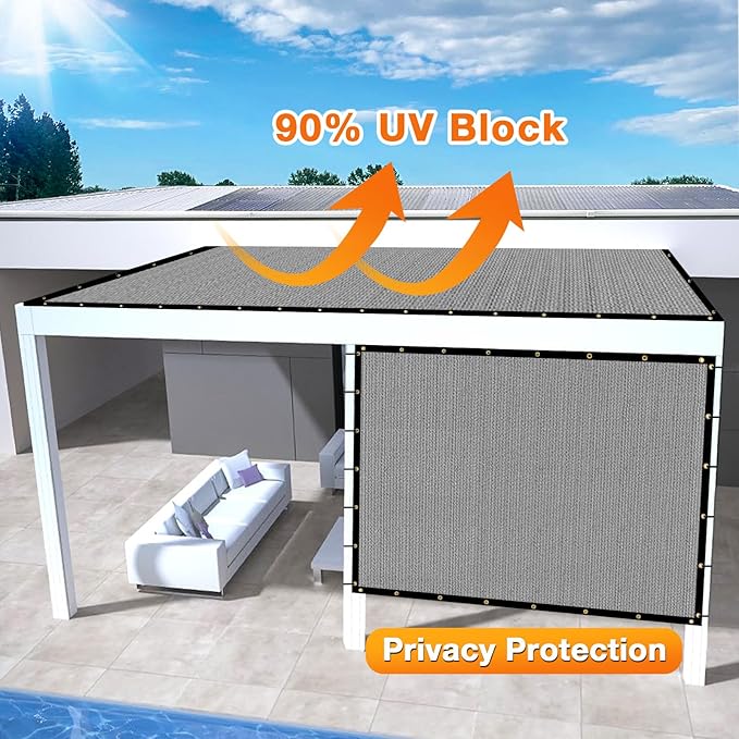 Artpuch Outdoor Pergola Shade Cover 9x9 FT Sun Shade Cloth with Grommets Light Grey 90% UV Protection Canopy Patio Privacy Screen (Customized Available)
