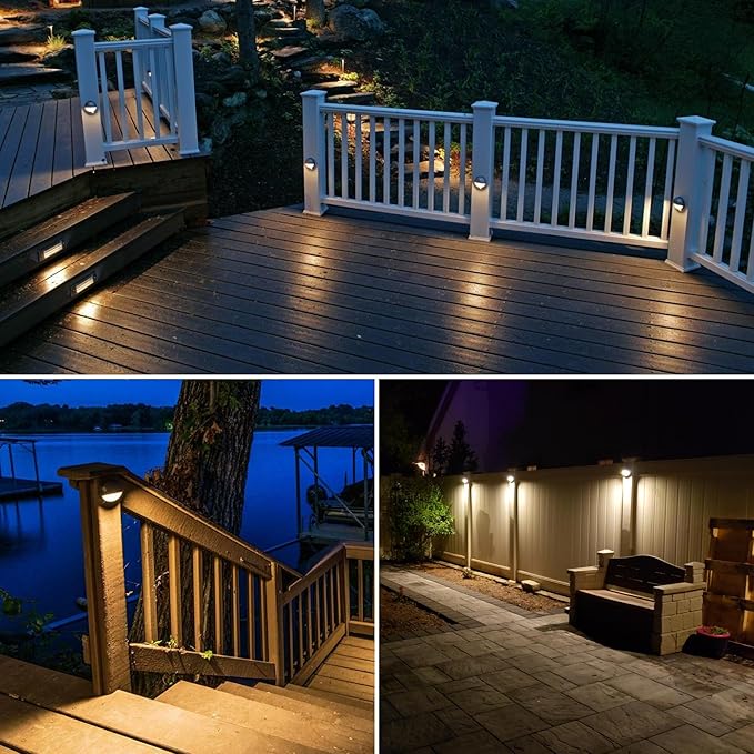 SUNVIE 12 Pack Low Voltage Deck Lights 5W LED Landscape Step Stair Lights Outdoor with Fastlock2 Wire Connector 3000K 12-24V Accent Lighting for Garden Post Fence 3.2FT ETL Listed Cord