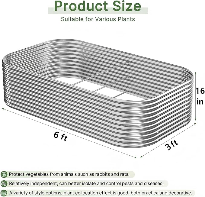 2 PCS Tall 6x3ft Galvanized Raised Garden Bed Outdoor, Metal Garden Bed for Vegetables, Above Ground Garden Box for Flower, Steel Raised Beds for Gardening