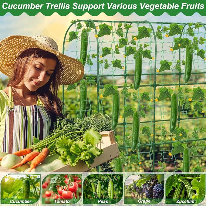 Cucumber Trellis for Raised Bed 51 x 50 Inch U-Shape Garden Trellis for Climbing Plants Outdoors Metal Garden Cucumbers Arch Trellis, Cucumber Plant Support for Tomato, Pea, Zucchini, Vine Flower